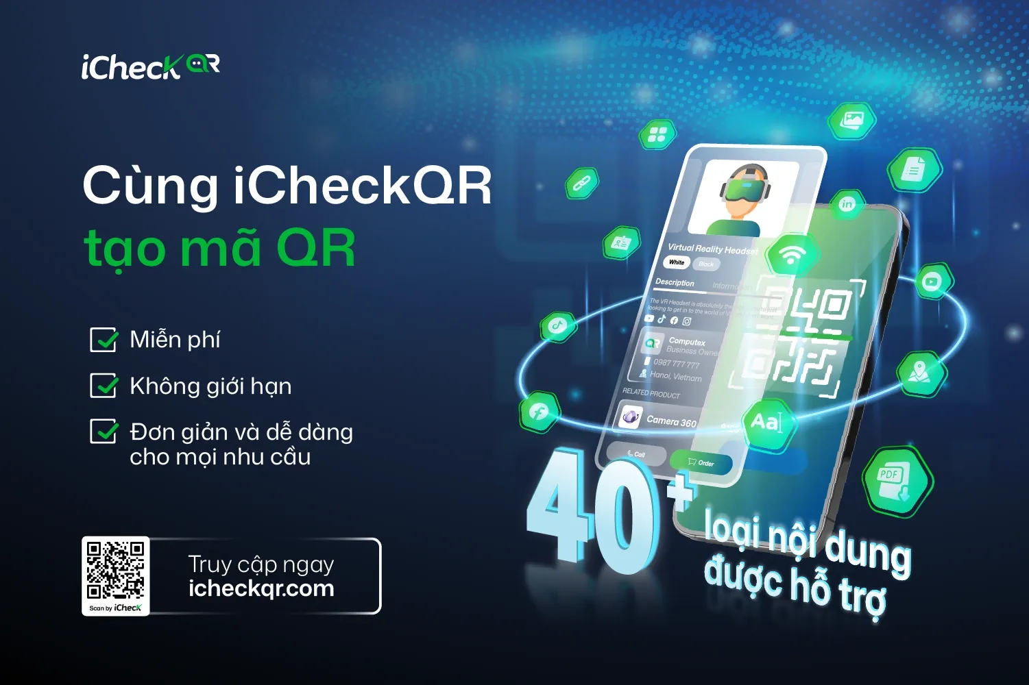 Chính thức ra mắt iCheckQR - Nền tảng tạo mã QR trực tuyến dành cho cá nhân & doanh nghiệp
